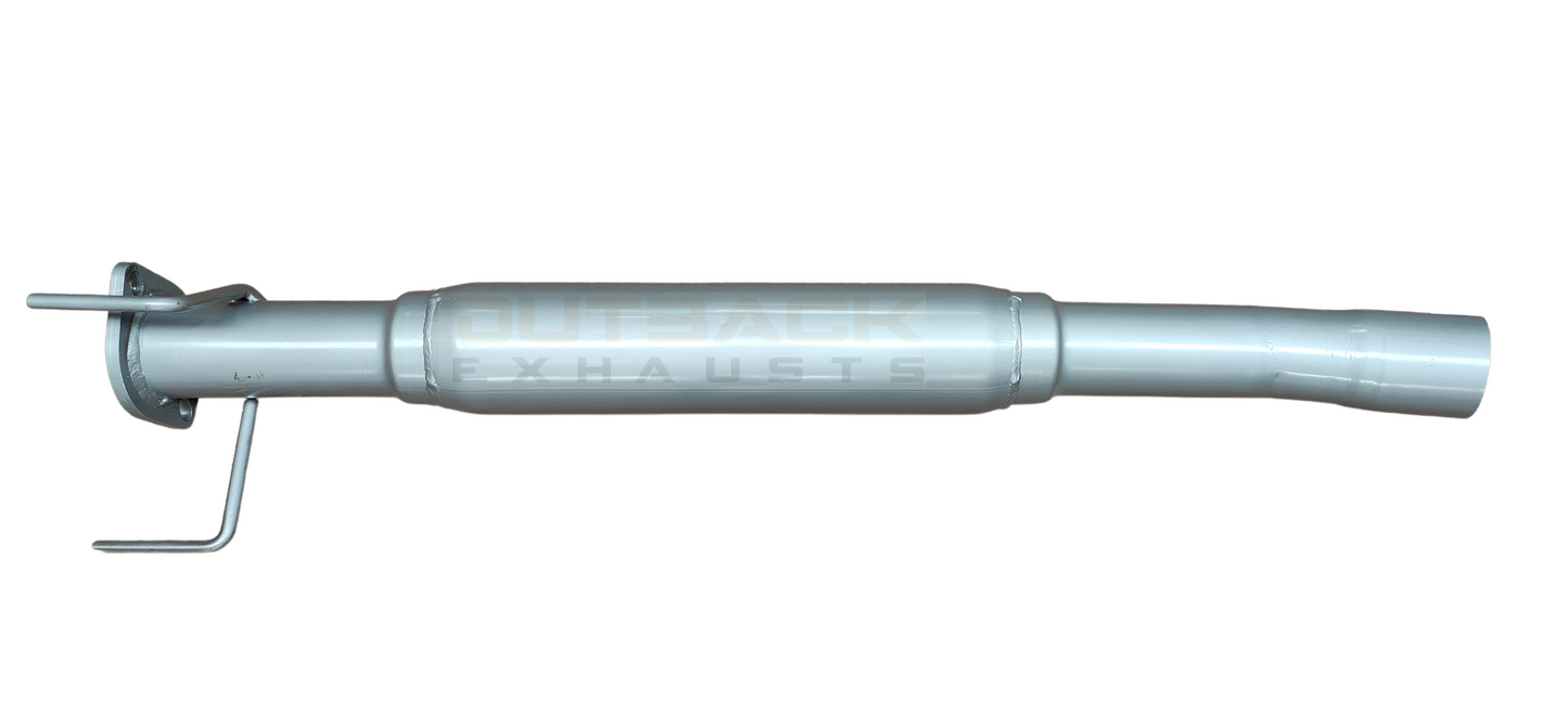 Image of a 2.5 inch Outback Exhausts turbo back system designed for a Holden RA/R9 Rodeo 3L 4JHITC engine 4DOOR Dual Cab. The system features mandrel bent 409 Stainless Steel pipes and muffler displayed against a transparent background. SKU OE1494-S.