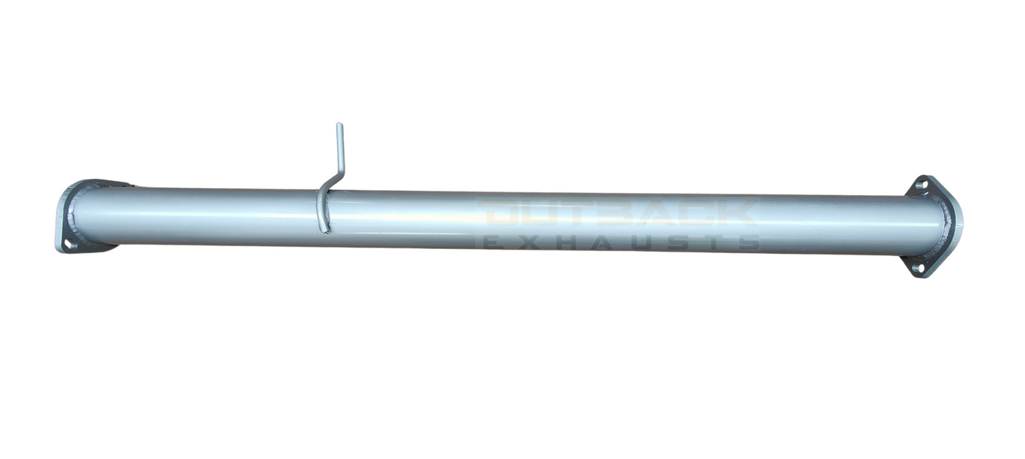 Image of a 3 inch Outback Exhausts DPF back system designed for a Ford Ranger 3.2L 5CYL Manual/Auto . The system features mandrel-bent 409 stainless steel pipes with welded flanges at both ends and mounting brackets. One of the pipe includes a muffler. The system is displayed against a transparent background with Outback Exhausts logo positioned in the bottom left corner. SKU OE6603-S