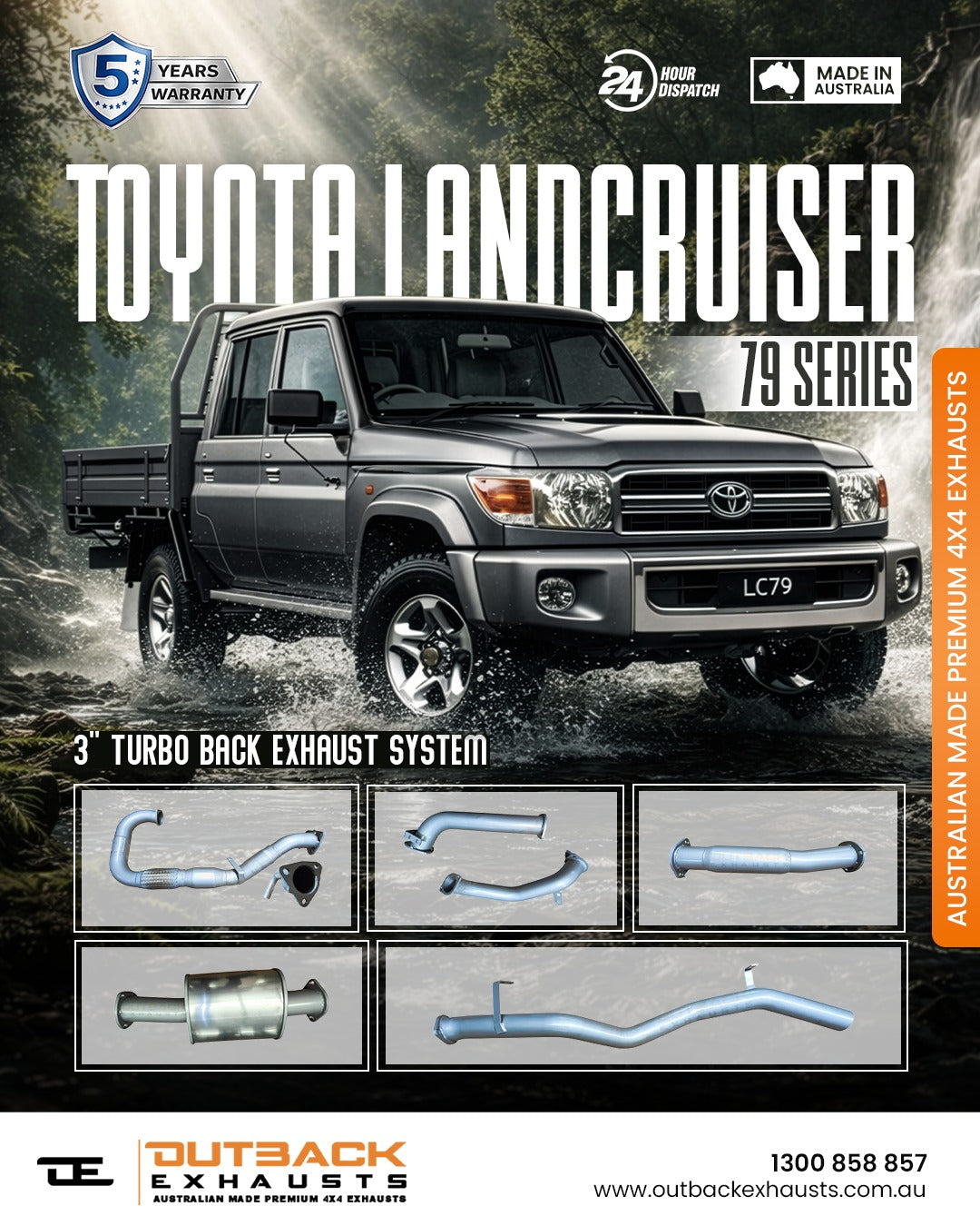 3" Turbo Back Exhaust System - Toyota Landcruiser 79 Series Single Cab 4.5L V8 (2007-2016) | Outback Exhausts