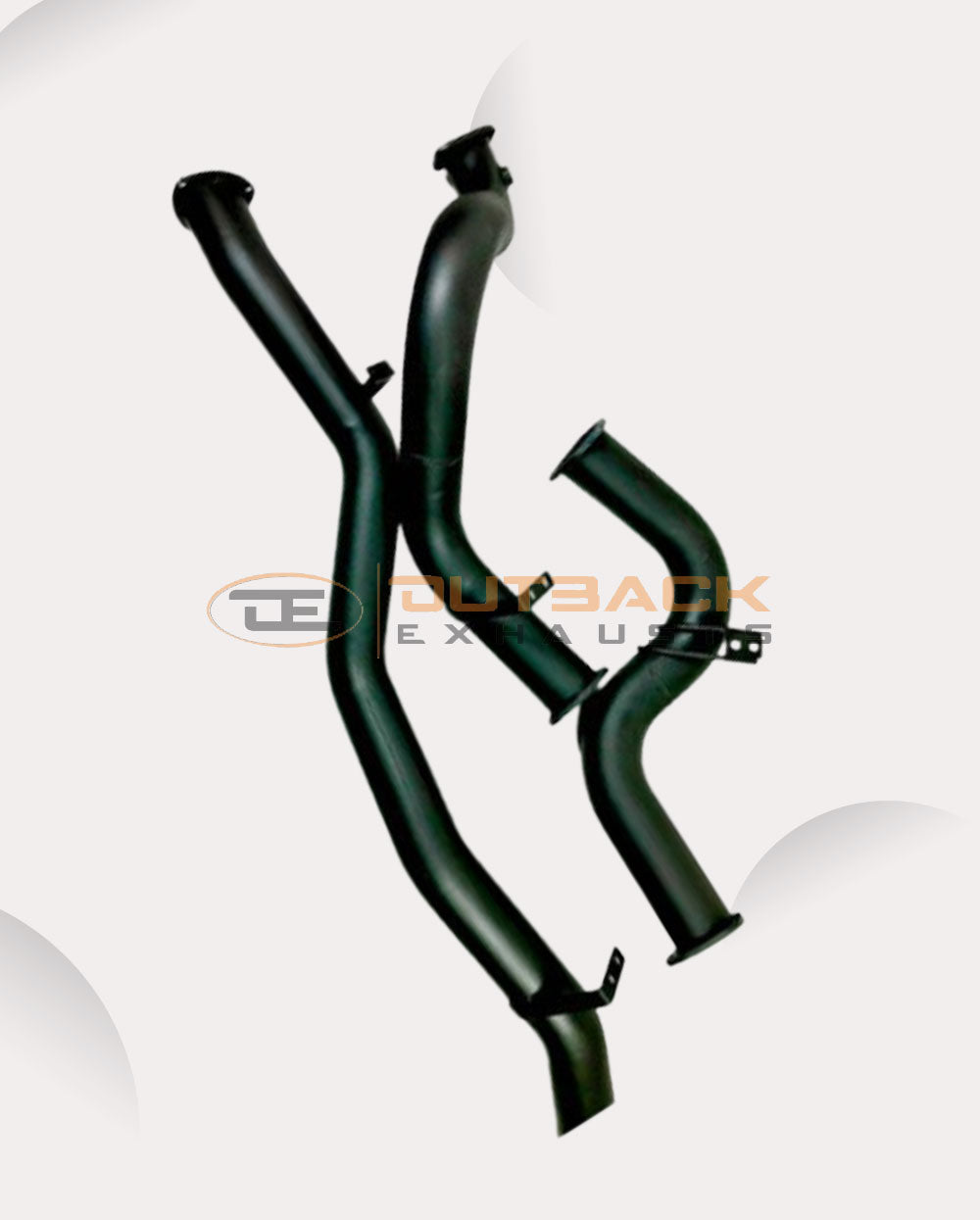 Image of a 3.5 inch Outback Exhausts DPF back system designed for a 78 Series Toyota Landcruiser Troopcarrier Wagon 4.5L V8 Turbo Diesel Engine . The system features mandrel-bent 409 stainless steel pipes with welded flanges at both ends and mounting brackets. It is displayed against a transparent background, with the Outback Exhausts logo watermarked in the centre. SKU OE4616-S35.