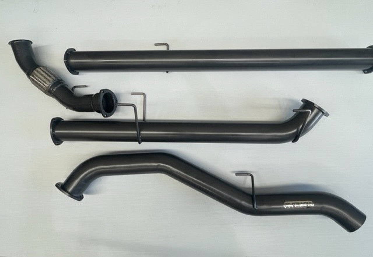 Image of a 3.5 inch Outback Exhausts DPF back system designed for a GWM Cannon 2L. The system features mandrel bent 409 Stainless Steel pipes displayed against a transparent background . SKU OE1492-S35.