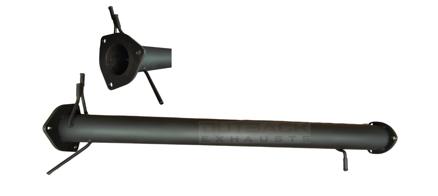 Image of a 3.5 inch Outback Exhausts DPF back system designed for a Ford Ranger Sport/Wildtrac 3L V6. The system features mandrel bent 409 Stainless Steel pipes displayed against a transparent background. SKU OE6617-S35.