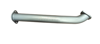 Image of a 3" Outback Exhausts coated 409 stainless steel connecting pipe for an Isuzu DMAX 3L. The pipe features a mandrel-bent design . Both ends have laser-cut 2-bolt flanges for precise bolt-on installation. The Outback Exhausts logo is watermarked in the center of the image.