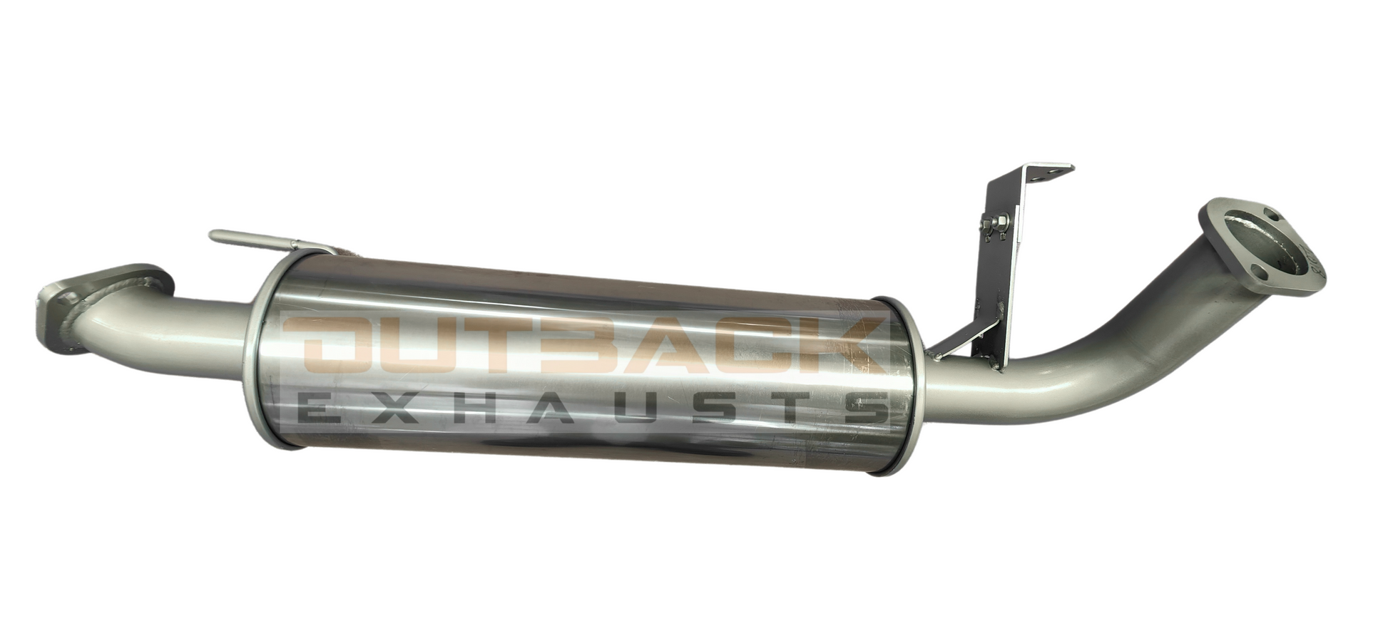 Image of a 2.5 inch Outback Exhausts   system with Extractors designed for a 105 Series Toyota Landcruiser Wagon FZJ105 4.5L 6CYL Petrol engine. The system features mandrel bent 409 stainless steel pipes, a muffler, and mild steel extractors, displayed on a transparent background with Outback Exhausts logo positioned in the bottom left corner. SKU OE4436-S