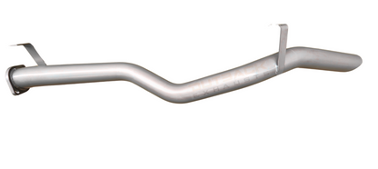 Image of a 3" Outback Exhausts 409 stainless steel  tail pipe tto suit Normally Aspirated 75 series Landcruiser 2H DTS TURBO FITTED with welded flange and laser-cut mounting brackets. Features a polished body with the Outback Exhausts logo watermarked on the image, and an outlet pipe designed for optimal underbody clearance and sound tuning Tail Pipe.
