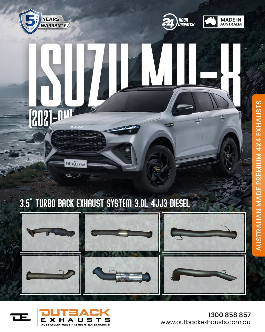 3.5" DPF Back Exhaust System - Isuzu MU-X 3.0L 4JJ3 (2021-On) | Outback Exhausts