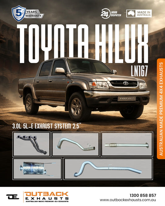 Toyota Hilux LN172 3.0L 5L-E Exhaust System 2.5" Stainless Steel (1997-2005) | Outback Exhausts
