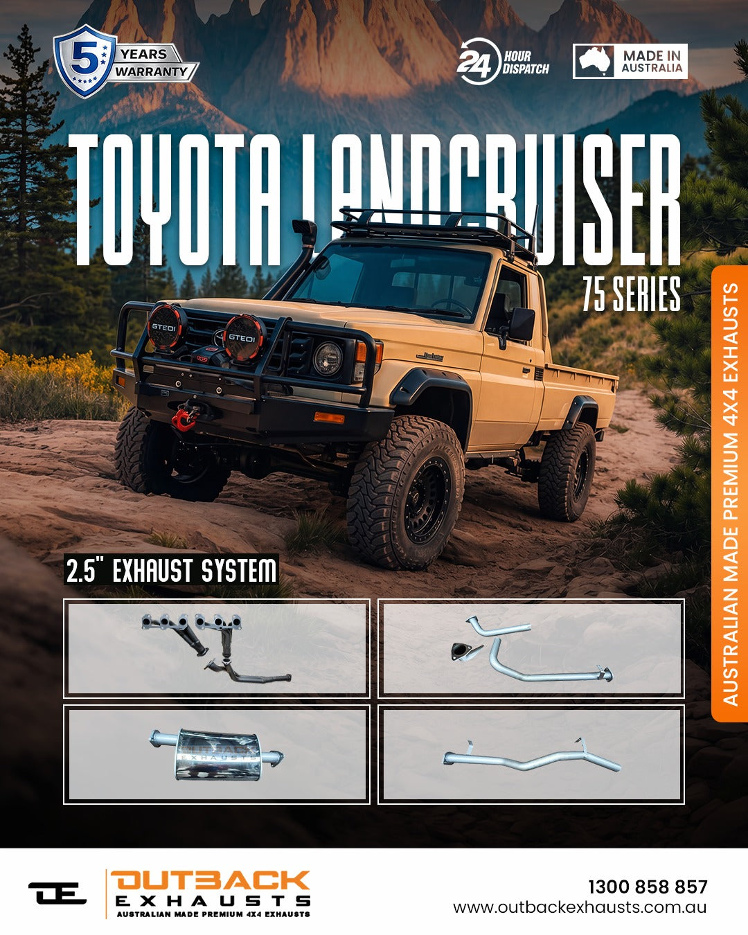 Exhaust with Extractor - Toyota Landcruiser 75 Series 4.2L 1HZ (1990-2002) | Outback Exhausts