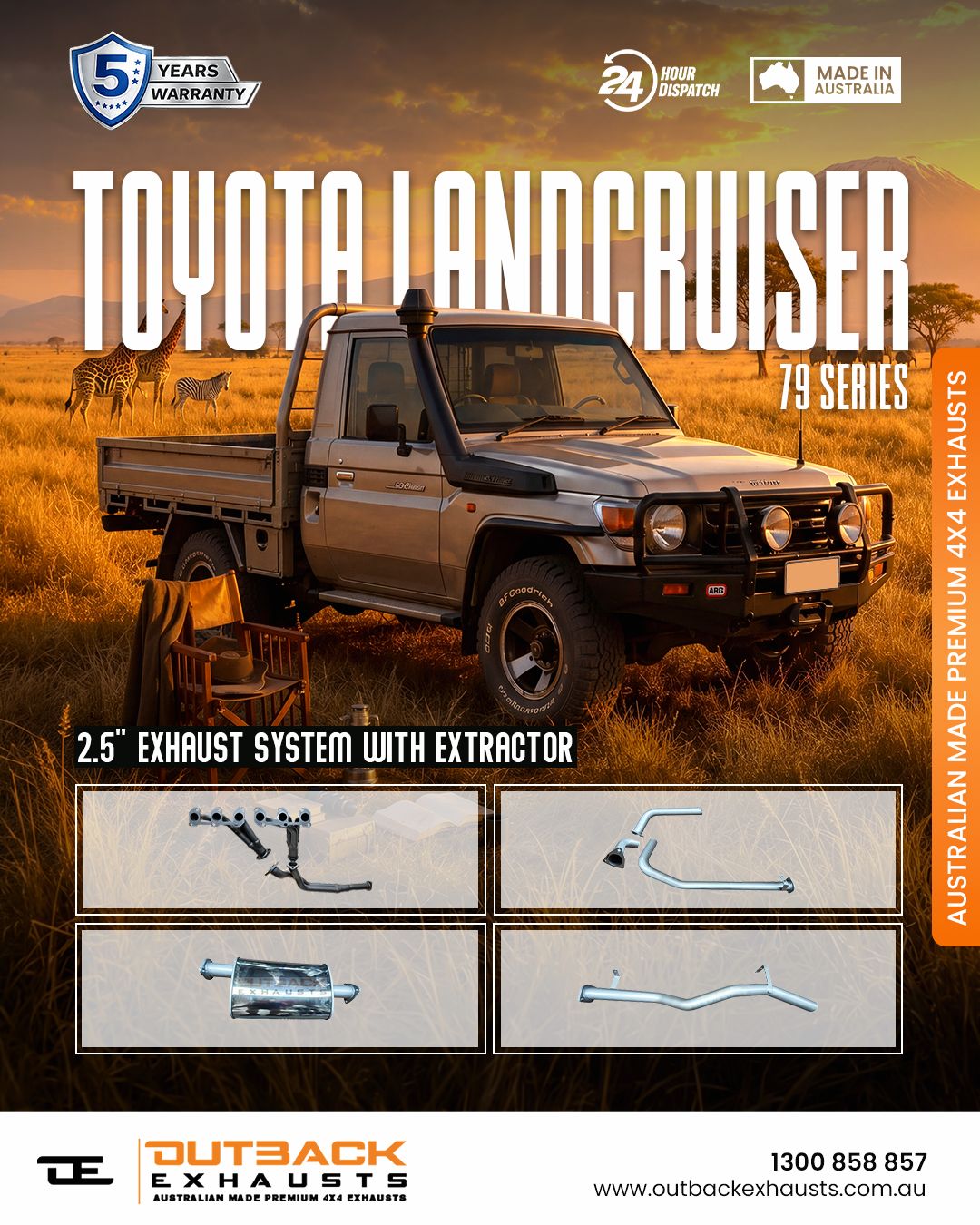 Exhaust with Extractor - Toyota Landcruiser 79 Series Single Cab 4.2L 1HZ (1999-2007) | Outback exhausts