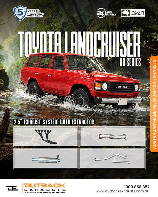 Exhaust with Extractor - Toyota Landcruiser 60 Series Wagon 4.0L 2H (1980-1990) | Outback Exhausts