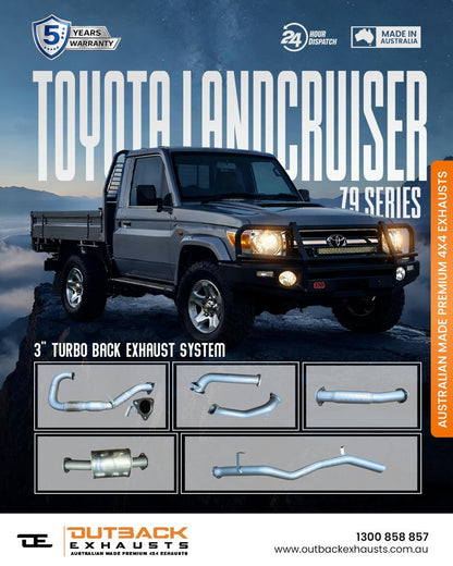 3" Turbo Back Exhaust System - Toyota Landcruiser 79 Series Single Cab 4.5L V8 (2007-2016) | Outback Exhausts