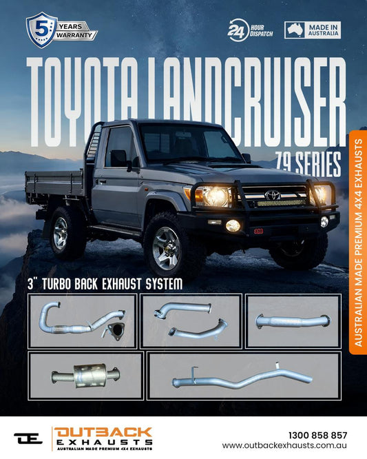 3" Turbo Back Exhaust System - Toyota Landcruiser 79 Series Single Cab 4.5L V8 (2007-2016) | Outback Exhausts