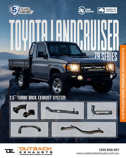 3.5" Turbo Back Exhaust - Toyota Landcruiser 79 Series  VDJ79 4.5L V8 (2007-2016) | Outback Exhausts