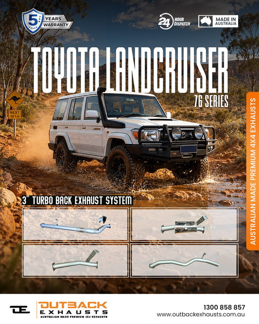 Turbo Back Exhaust- Toyota Landcruiser 76 Series VDJ76 4.5L V8 (2007-2016) -Stainless Steel  | Outback Exhausts