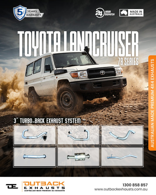 Turbo Back Exhaust - Toyota Landcruiser 78 Series Troop Carrier VDJ78 4.5L V8 Stainless Steel (2007-2016) | Outback Exhausts