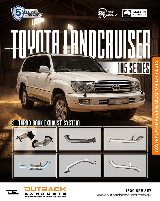 3" Turbo-Back Exhaust System - Toyota Landcruiser 105 Series 4.2L 1HZ/1HDFTV Factory Turbo (1998-2007) | Outback Exhausts