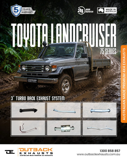 Turbo Back Exhaust - Toyota Landcruiser 75 Series Ute/Troop Carrier 4.2L 1HZ DTS Turbo (1990-2002) | Outback Exhausts