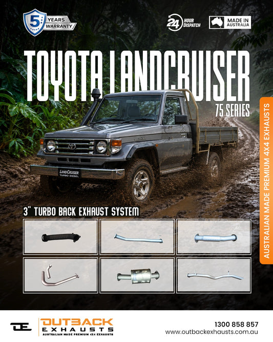 Turbo Back Exhaust - Toyota Landcruiser 75 Series Ute/Troop Carrier 4.2L 1HZ DTS Turbo (1990-2002) | Outback Exhausts