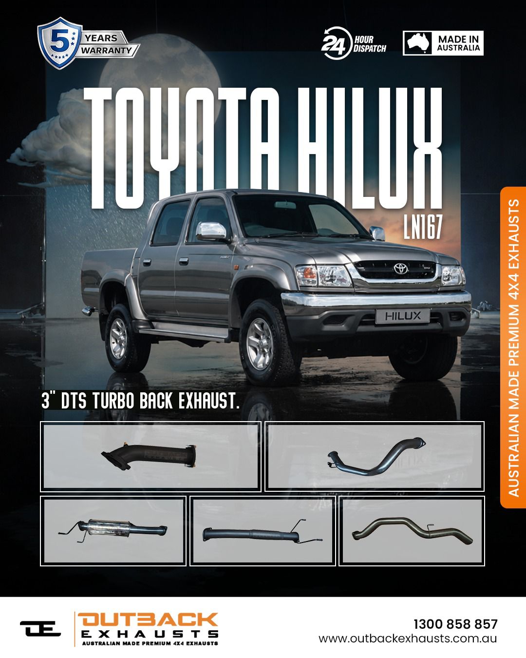 DTS Turbo Back Exhaust - Toyota Hilux LN167 / 172 3.0L 5L-E (1997-2005) | Outback Exhausts
