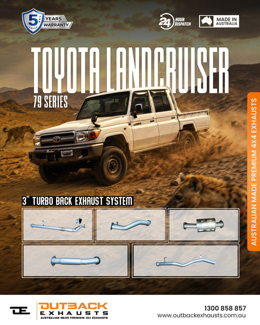 Turbo Back Exhaust - Toyota Landcruiser 79 Series Single/Double Cab VDJ79 4.5L V8 (2016-On) | Outback Exhausts