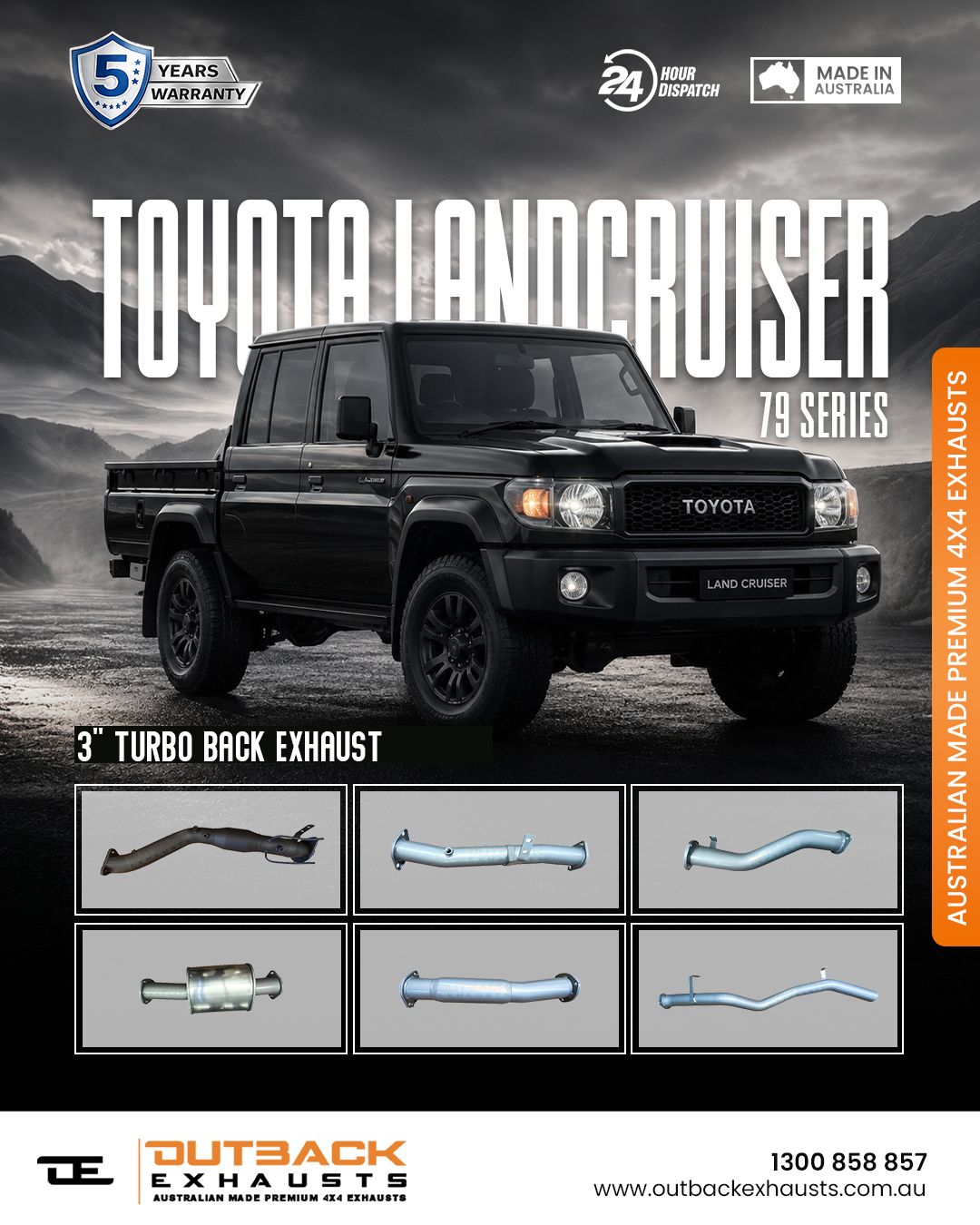 Turbo Back Exhaust System - Toyota Landcruiser 79 Series Single/Double Cab VDJ79 4.5L V8 (2016-On) | Outback Exhausts