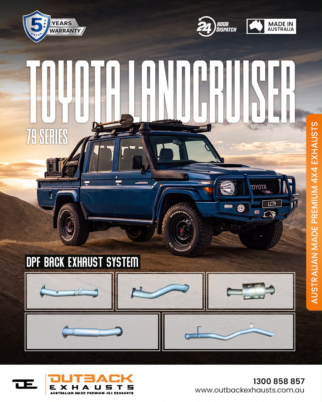 DPF Back Exhaust - Toyota Landcruiser 79 Series VDJ79 Single /' Double Cab 4.5L V8 (10/2016-On) | Outback Exhausts