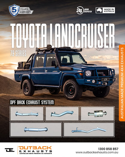 DPF Back Exhaust - Toyota Landcruiser 79 Series VDJ79 Single /' Double Cab 4.5L V8 (10/2016-On) | Outback Exhausts