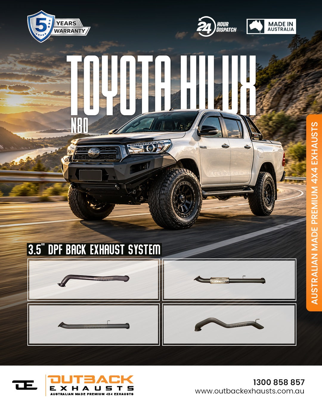 DPF Back Exhaust - Toyota Hilux N80 GUN126R 2.8L 1GD-FTV (2016-On) | Outback Exhausts
