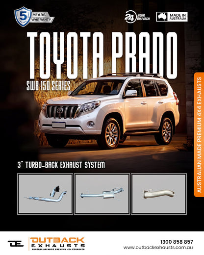Turbo back Exhaust - TOYOTA PRADO 150 SWB 3.0L D4D, KDJ155R, 1KD-FTV (2009 - 2015) (Outback exhausts)