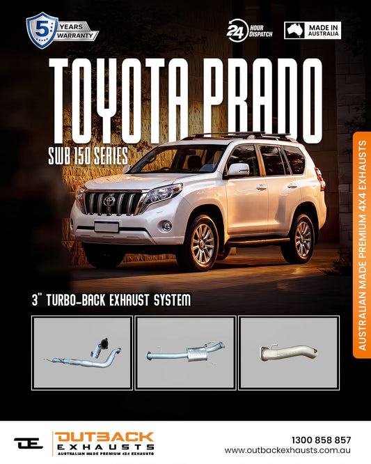 Turbo back Exhaust - TOYOTA PRADO 150 SWB 3.0L D4D, KDJ155R, 1KD-FTV (2009 - 2015) (Outback exhausts)