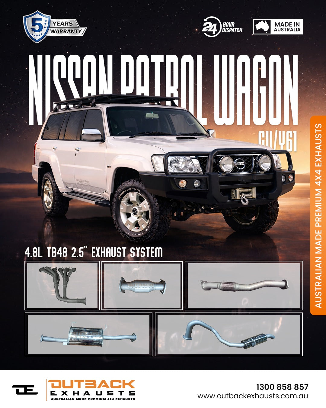 Nissan Patrol GU/Y61 Wagon 4.8L TB48 2.5" Exhaust System With Extractor 2001-2015