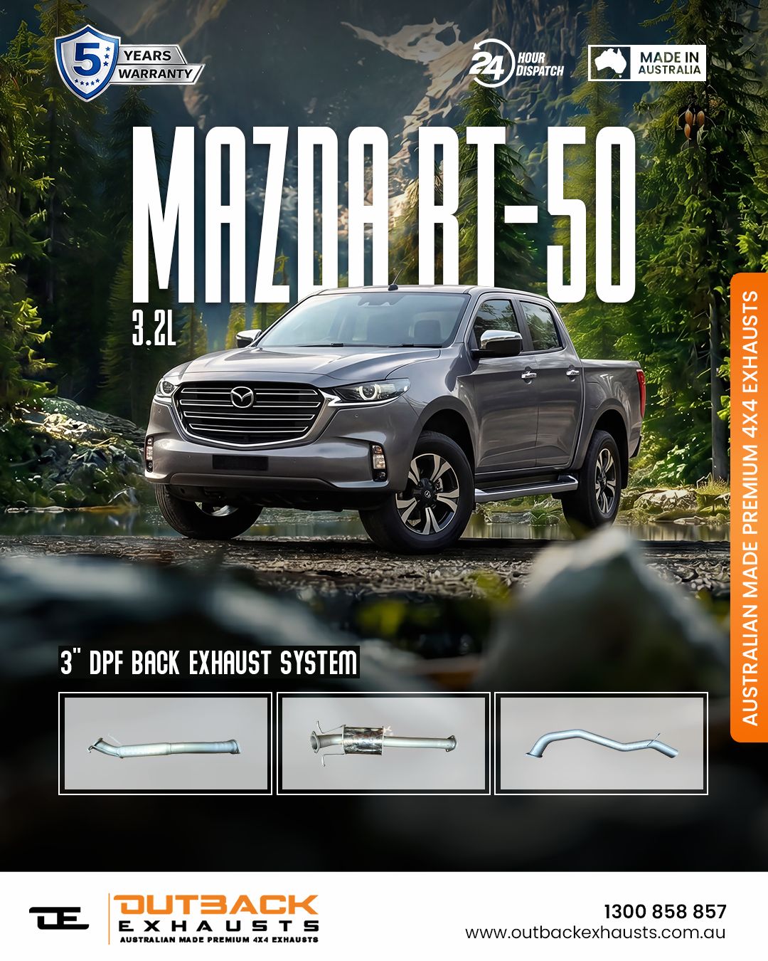 DPF Back Exhaust- Mazda BT50 3.2L P5AT (2016-2022)- Outback Exhausts