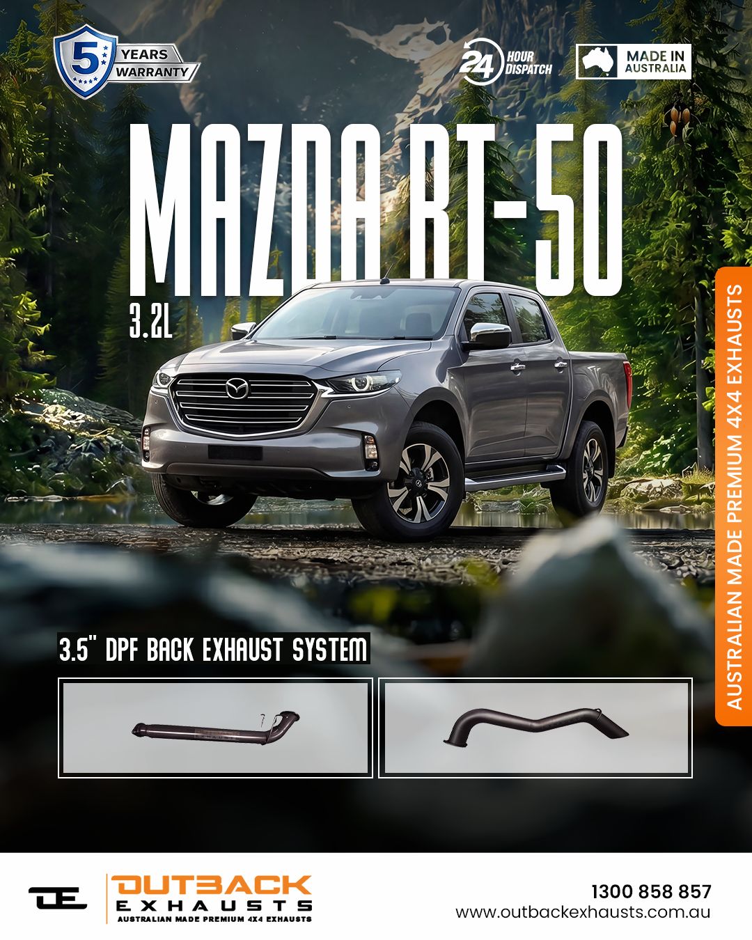 DPF Back Exhaust- Mazda BT50 3.2L P5AT (2016-2022)- Outback Exhausts
