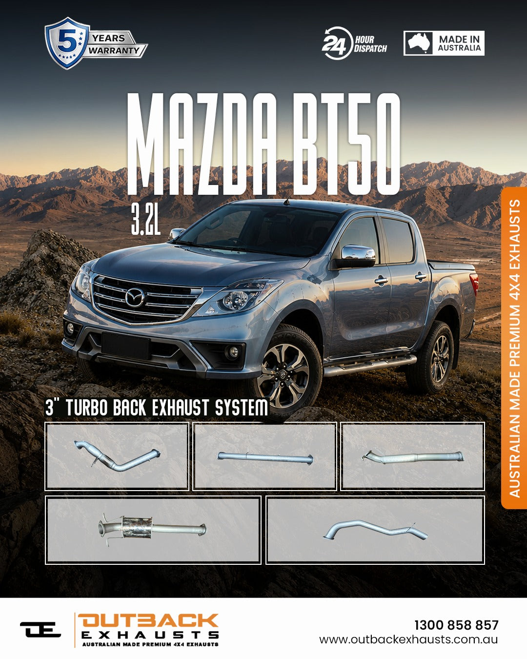 Turbo Back Exhaust - Mazda BT50 3.2L P5AT (2016-2020) | Outback Exhausts