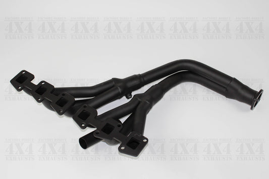 Images of a 2.5" mild steel extractors designed for a GU Y61 Nissan Patrol Wagon 4.5L Petrol engine displayed against a transparent background. SKU OE5413-S