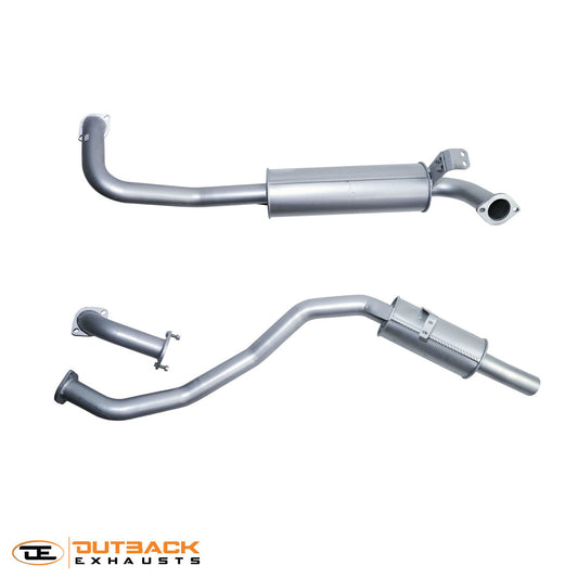 Image of a 2.5 inch Outback Exhausts  manifold back system designed for 80 Series Toyota Landcruiser Wagon FZJ80 4.5L Petrol engine. The system features mandrel bent 409 Stainless Steel pipes and muffler displayed against a transparent background with Outback Exhausts logo positioned in the bottom left corner. SKU OE4429-S