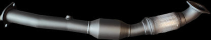 Image of a 2.5 inch Outback Exhausts silver coloured engine pipe designed for a 3 DOOR/5 DOOR Suzuki Jimny 1.5L 4CYL Petrol Engine. The system features mandrel bent 409 stainless steel engine pipes displayed on a black background. SKU: OE7000-S/OE7010-S.