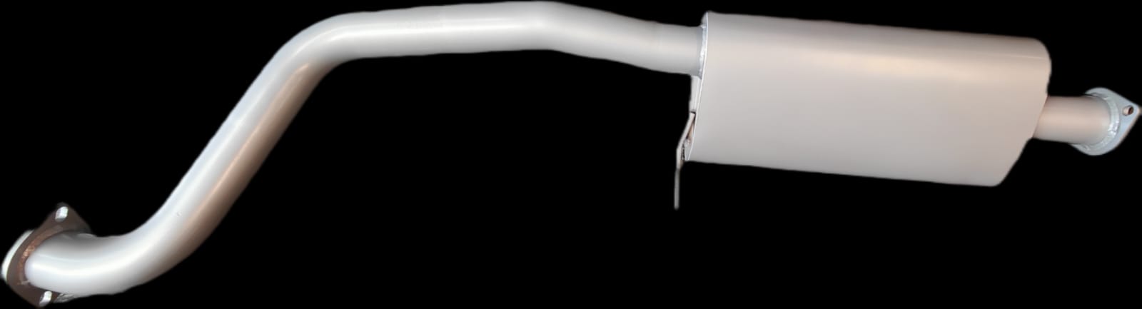 Image of a 2.5 inch Outback Exhausts Muffler pipe designed for a 3 DOOR/5 DOOR Suzuki Jimny 1.5L 4CYL Petrol Engine. The system features mandrel bent 409 stainless steel silver coloured muffler pipes displayed on a black background. SKU: OE7000-S/OE7010-S.