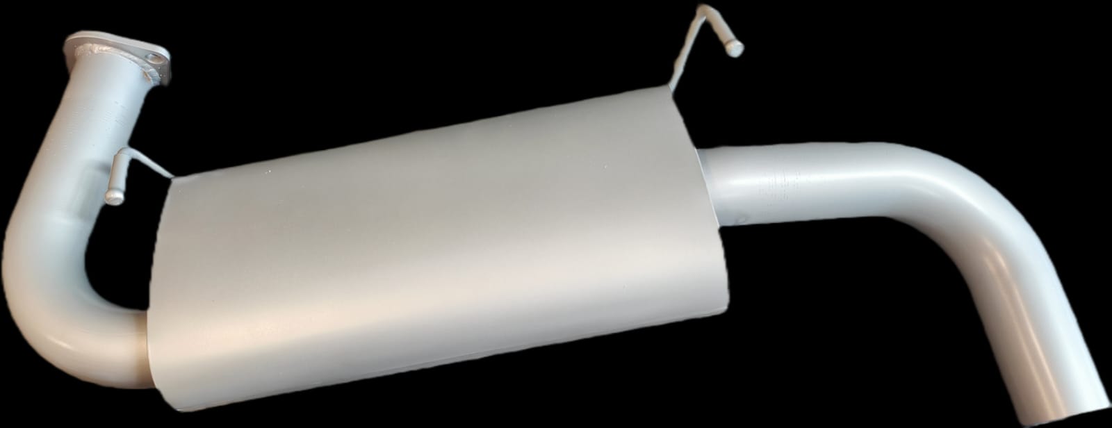 mage of a 2.5 inch Outback Exhausts Muffler Tail pipe designed for a 3 DOOR/5 DOOR Suzuki Jimny 1.5L 4CYL Petrol Engine. The system features mandrel bent 409 stainless steel silver coloured muffler tail pipe displayed on a black background. SKU: OE7000-S/OE7010-S.