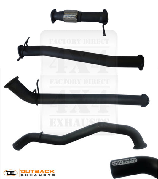 Image of a 3.5 inch Outback Exhausts  DPF back system designed for a Ford Ranger PXIII 2.0L 4CYL Bi-Turbo Diesel engine. The system features mandrel bent 409 Stainless Steel pipes displayed against a transparent background with Outback Exhausts logo positioned in the bottom left corner.  SKU OE6613-S35