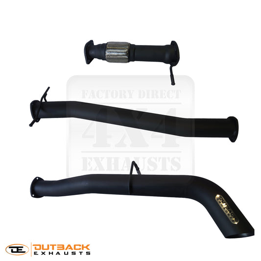 Image of a 3.5 inch Outback Exhausts  DPF back system designed for a Ford Ranger Raptor PXIII 2.0L 4CYL Bi-Turbo Diesel engine. The system features mandrel bent 409 Stainless Steel pipes displayed against a transparent background with Outback Exhausts logo positioned in the bottom left corner.  SKU OE6608-S35