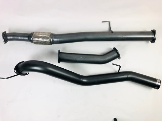 Image of a 3.5 inch Outback Exhausts  DPF back system designed for a Isuzu DMAX 3L 4JJ3 Turbo Diesel Engine. The system features mandrel bent 409 Stainless Steel pipes displayed against a transparent background .  SKU OE1695-S35.