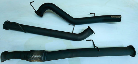 Image of a 3.5 inch Outback Exhausts  DPF back system designed for a Isuzu MU-X 3L 4JJ1 Turbo Diesel Engine. The system features mandrel bent 409 Stainless Steel pipes displayed against a transparent background .  SKU OE1694-S35.