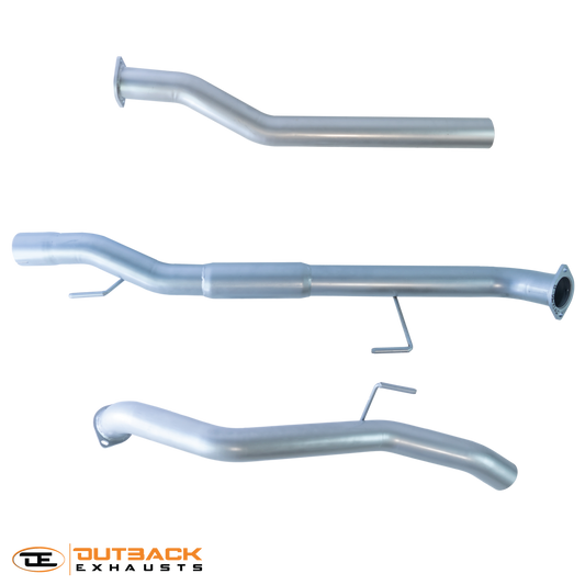 Image of a 3.5 inch Outback Exhausts  DPF back system designed for a Mercedes XCLass470 2.3 Ltr 4CYL TWIN Turbo DIESEL UTE. The system features mandrel bent 409 Stainless Steel pipes displayed against a transparent background with Outback Exhausts logo positioned in the bottom left corner.  SKU OE9609-S35.