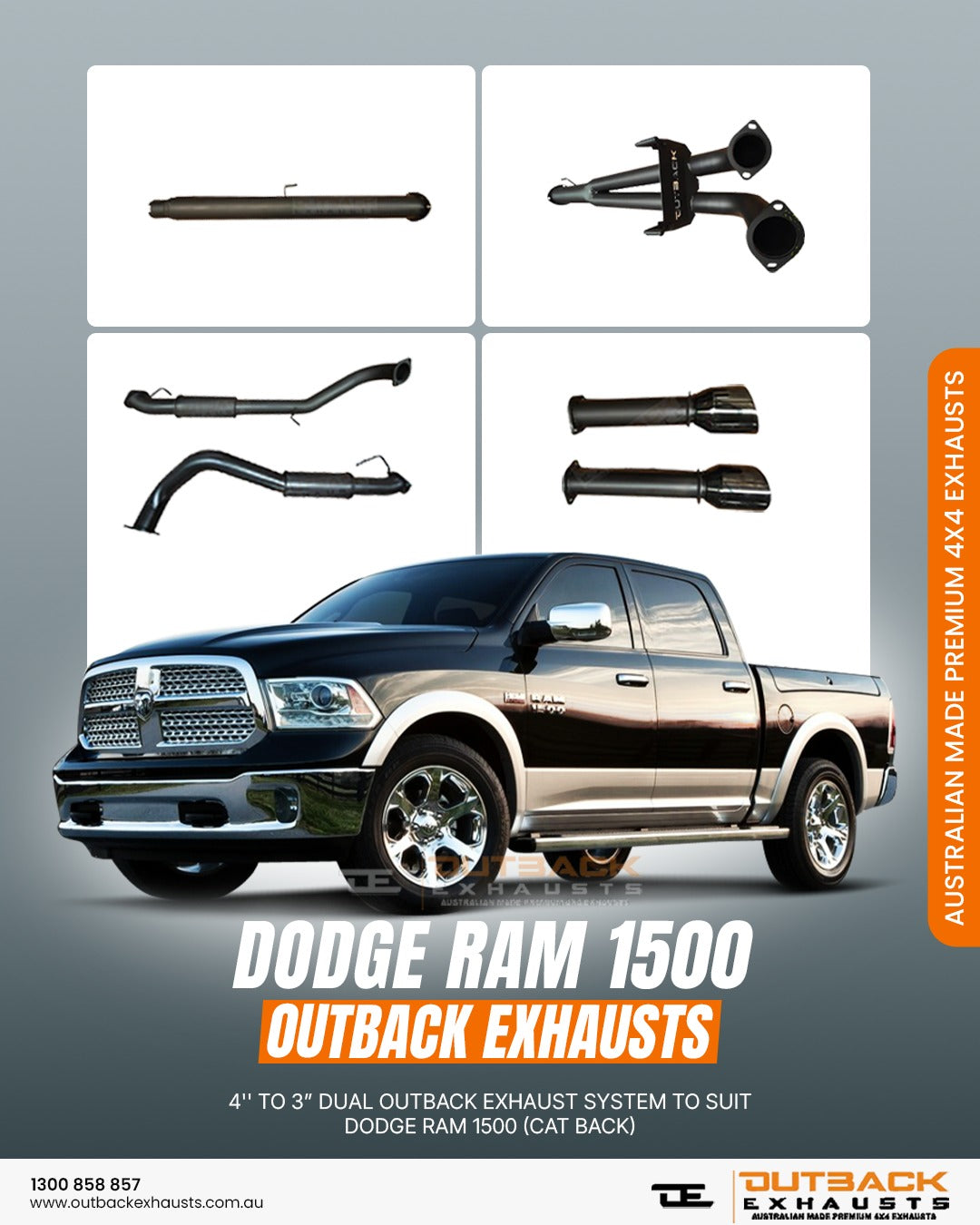 4 - 3'' OUTBACK EXHAUST SYSTEM to suit RAM 1500 DS 5.7L V8 12/2018 to 2021 (CAT BACK)